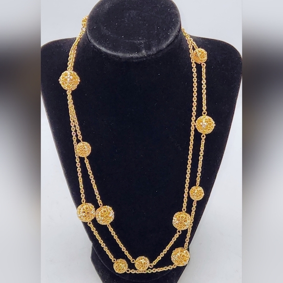 Charter Club Sautoir Gold Plated Floral Necklace / Cubic Zirconia Flowers Detail - Picture 14 of 14